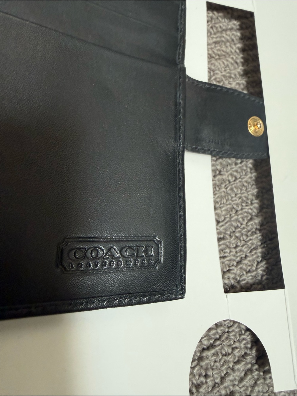 Coach Black Leather Bifold Wallet with Snap Tab